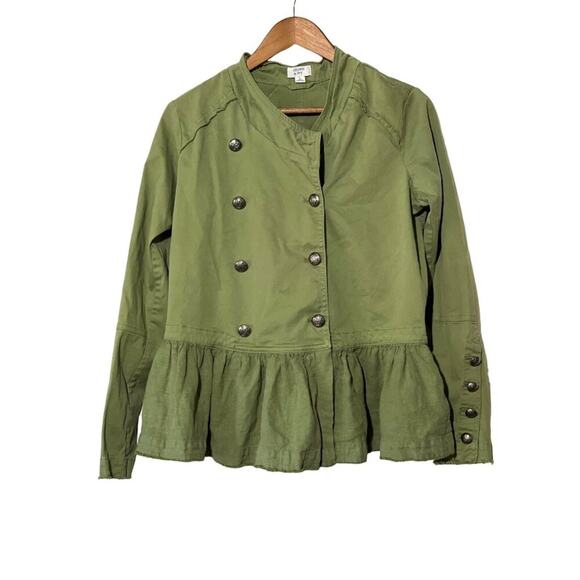 Crown & Ivy Jacket Women's Size Medium  Military Style Olive Green Peplum Hem - Picture 1 of 7